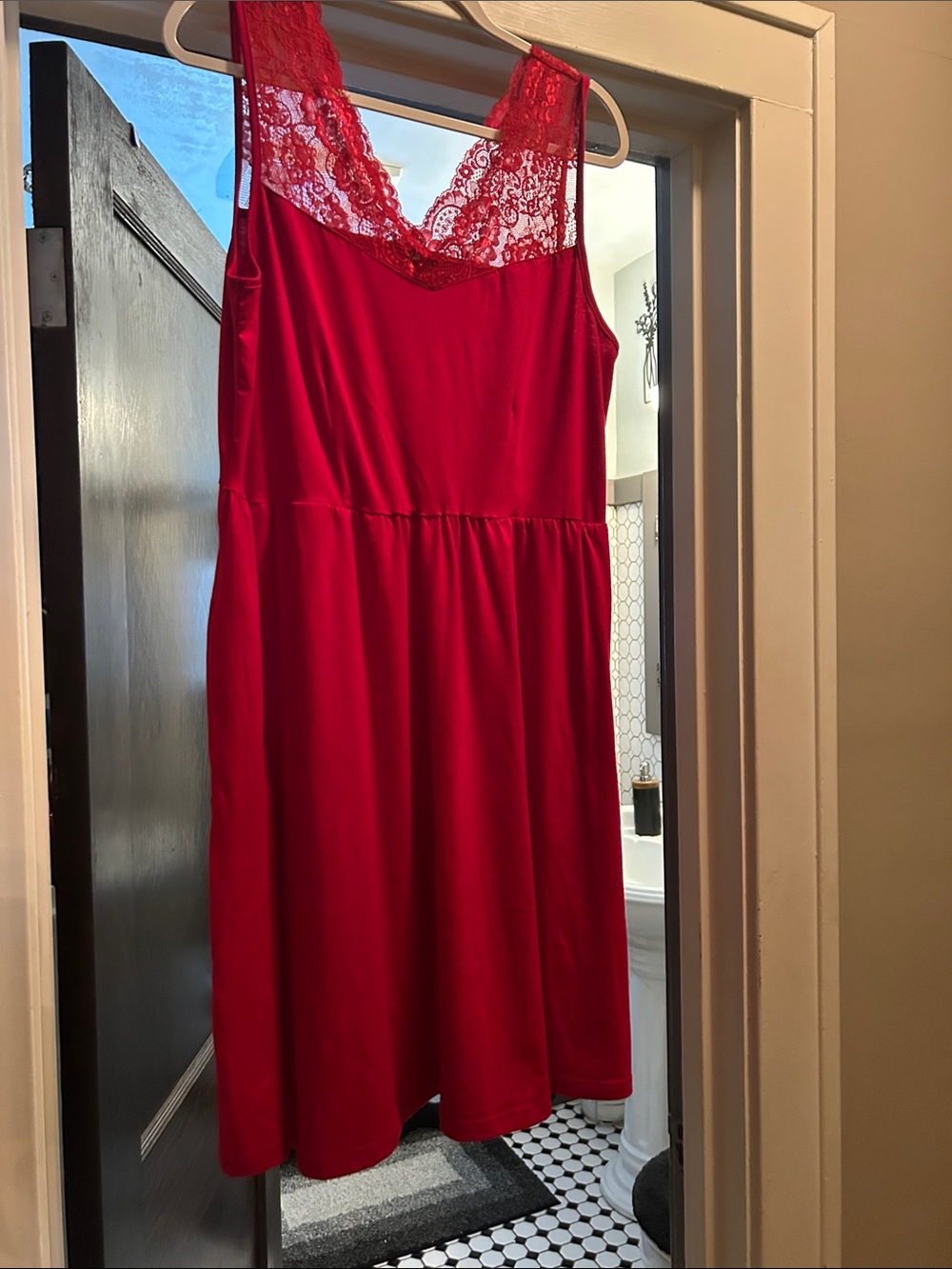 NWT Red Lace-Trim Sleeveless Dress with pockets L